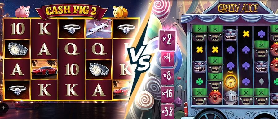 Greedy Alice vs Cash Pig 2 slot comparison image