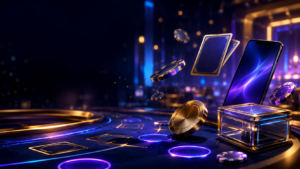Futuristic casino table with floating chips