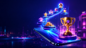Futuristic reward journey in neon lights